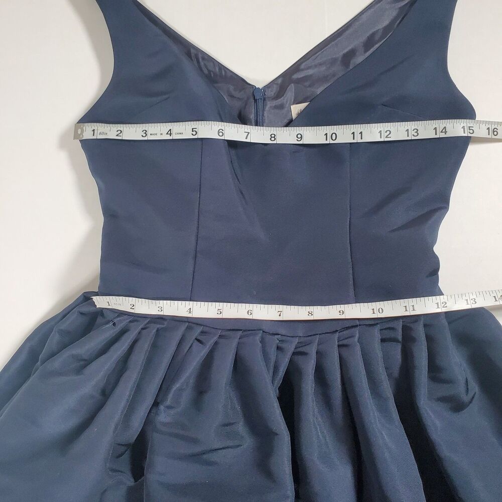 Chloe & Reese Women's Dress Size 2 Navy Blue 100% Silk Taffeta Peplum Lined - Picture 8 of 9